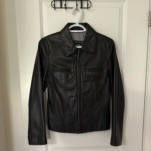 Guess Black Leather Jacket Streamlined Design